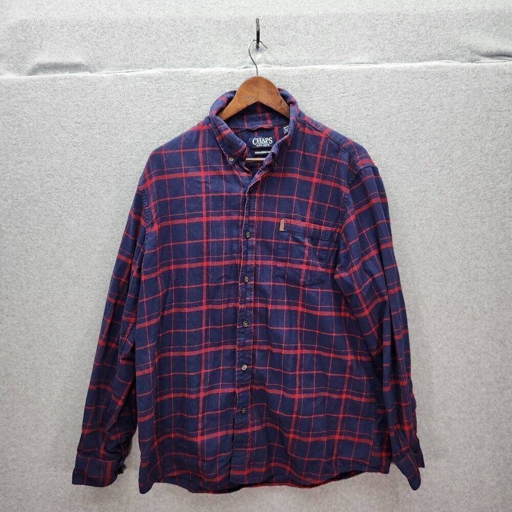 Chaps Mens Flannel Shirt Red & Blue Plaid XL
